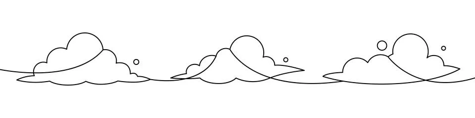 Three cloud groups in black outline, flowing horizontal sky banner with rounded Stock Illustration