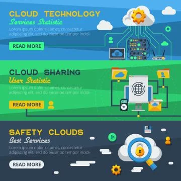 Three Cloud Service Banners 스톡 일러스트