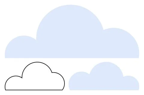Three cloud shapes, one filled with soft blue and two outlined in black. Idea Stock Illustration