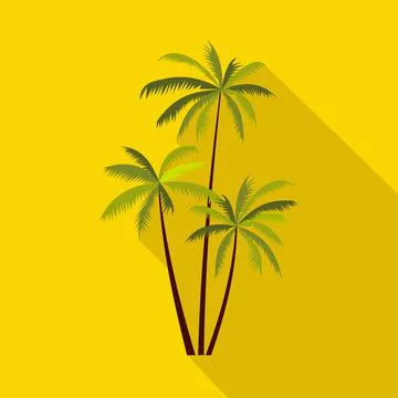 Three coconut palm trees icon, flat style Stock Illustration