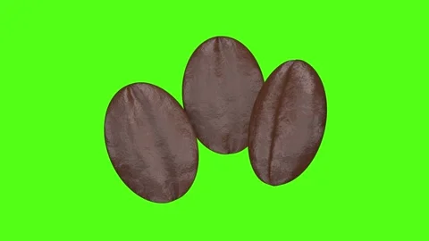 Three coffee beans close-up on a green screen. 3D animation. Stock Footage 303888823