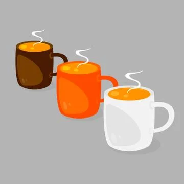 Three coffee cups with hot coffee with cream Stock Illustration
