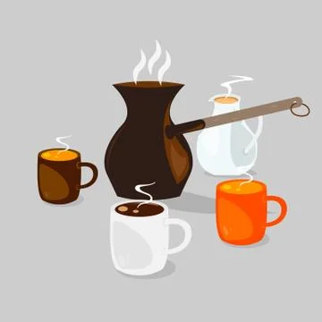 Three coffee cups with hot coffee with cream Stock Illustration