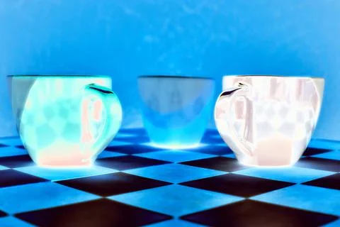 Three coffee cups in X ray on chess desk Stock Photos