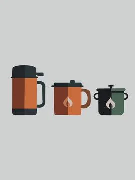 Three coffee mugs with a flame on them Stock Illustration