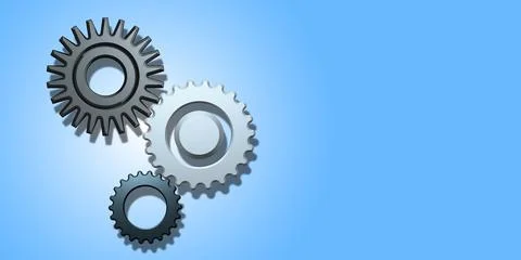 Three cogwheel 3D on blue background, metal gear with copy space Illustrazione stock
