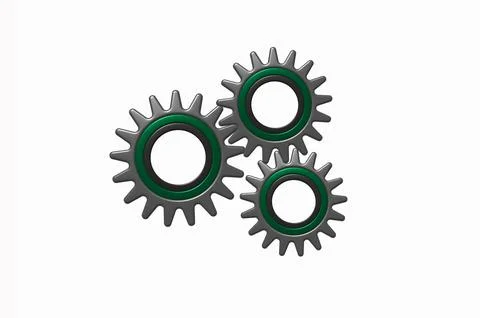 Three cogwheel 3D isolated on white background, metal gear Illustrazione stock
