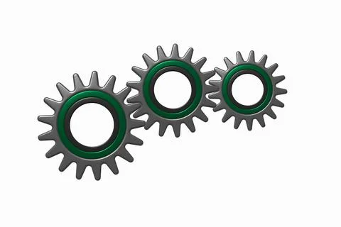 Three cogwheel 3D isolated on white background, metal gear Illustrazione stock