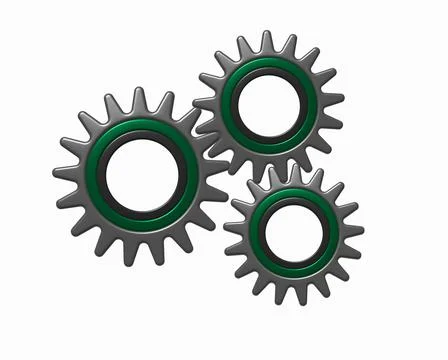 Three cogwheel 3D isolated on white background, metal gear Illustrazione stock