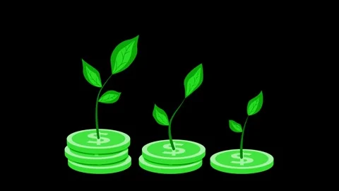 Three coin stacks with growing plant sprouts gradient background animation,.. Stock Footage 334760773