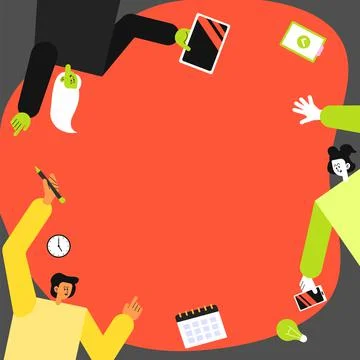 Three Colleagues Carrying S Decorating Mobile Application Defining Teamwork Stock Illustration