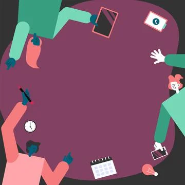 Three Colleagues Carrying S Decorating Mobile Application Defining Teamwork Stock Illustration