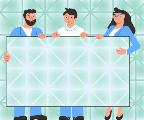 Three Colleagues Holding Presentation Board Showing New Ideas Achieving Teamwork Stock Illustration
