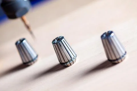 Three collets of a cnc machine Stock Photos