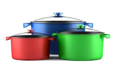 Three color cooking pans isolated on white background Stock Illustration