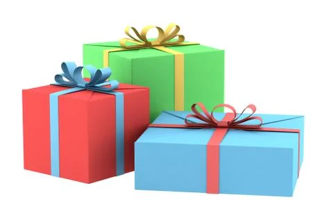 Three color gift boxes isolated on white background Stock Illustration