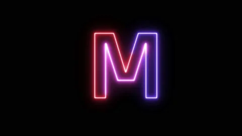 Three Color Neon Text Animation Filing Effect Alphabet M Stock Footage 172053363
