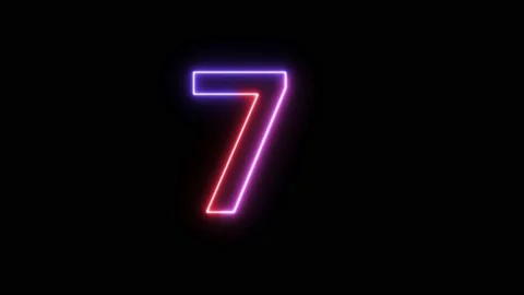 Three Color Neon Text Animation Filing Effect Number 7 Stock Footage 172053446