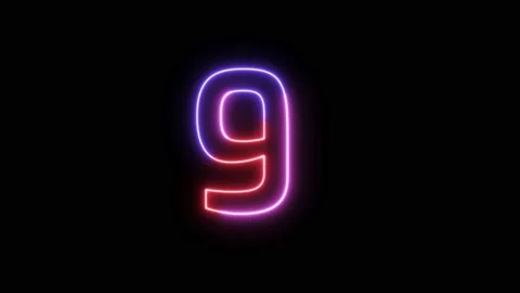 Three Color Neon Text Animation Filing Effect Number 9 Stock Footage 172053474