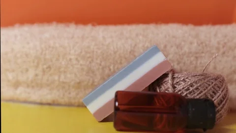 Three color soap on bright background Vídeos de archivo 123492297