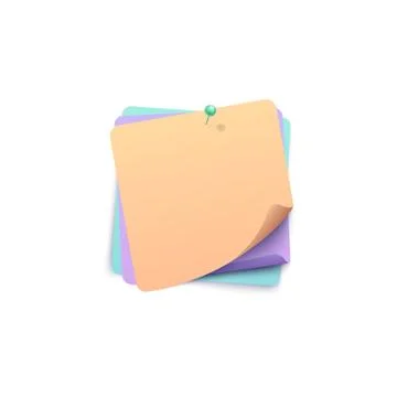 Three color stickers with rolled corners tacked together by pin realistic style Stock Illustration