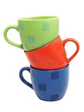 Three color tea cups. Stock Photos