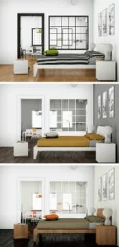 Three color variations of a modern kitchen with a beautiful design Stock Illustration