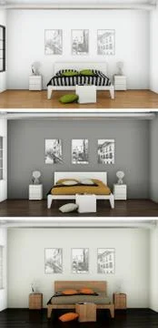 Three color variations of a modern kitchen with a beautiful design Stock Illustration
