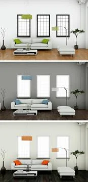 Three color variations of a modern kitchen with a beautiful design Stock Illustration