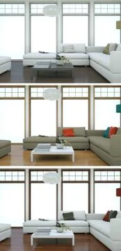 Three color variations of a modern loft interior design Stock Illustration