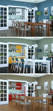 Three color variations of a modern loft interior design Stock Illustration