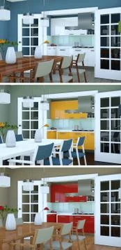 Three color variations of a modern loft interior design Illustrazione stock