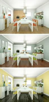 Three color variations of a modern loft interior design Stock Illustration