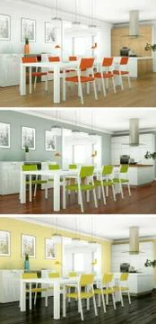 Three color variations of a modern loft interior design Stock Illustration