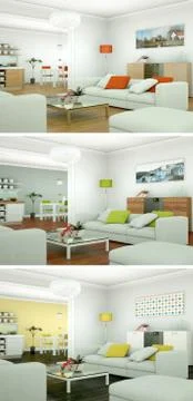 Three color variations of a modern loft interior design Stock Illustration