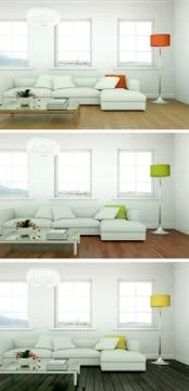 Three color variations of a modern loft interior design Stock Illustration
