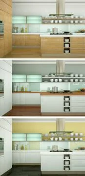 Three color variations of a modern loft interior design Stock Illustration