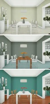 Three color variations of a modern loft interior design Stock Illustration