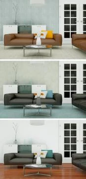 Three color variations of a modern loft interior design Stock Illustration