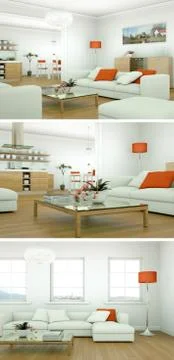 Three color variations of a modern loft interior design Stock Illustration