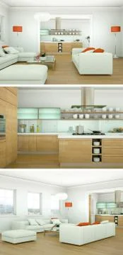 Three color variations of a modern loft interior design Stock Illustration