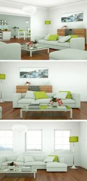 Three color variations of a modern loft interior design Stock Illustration