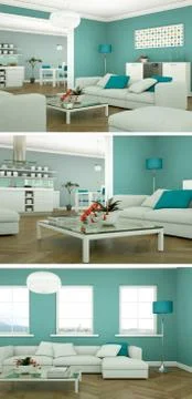 Three color variations of a modern loft interior design Stock Illustration