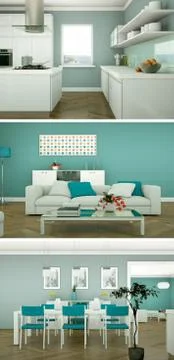 Three color variations of a modern loft interior design Illustrazione stock