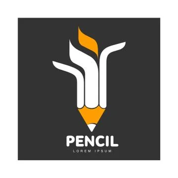 Three color vertical abstract graphic creative pencil logo template Stock Illustration