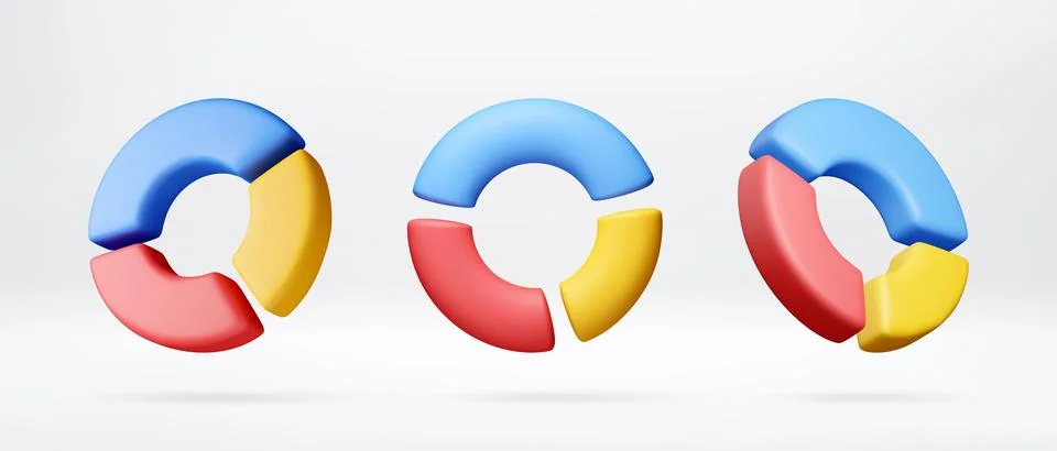 Three colored 3D torus charts Stock Illustration