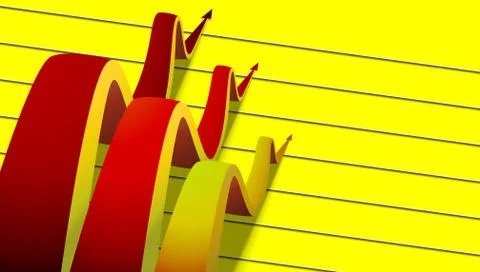 Three colored arrows going up on yellow background Stock Illustration