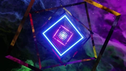 Three colored blue purple and green nedula space square VJ loop for party000 库存影片 338299505
