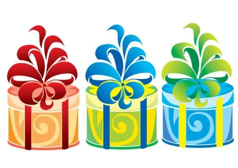 Three colored boxes on a white background, vector illustration 스톡 일러스트