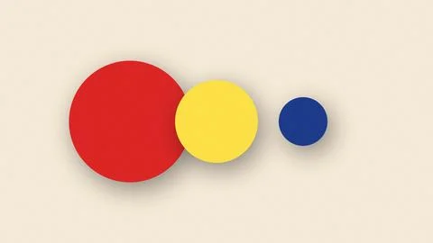 Three colored circles composition with red yellow blue gradient sizes Ilustración de archivo